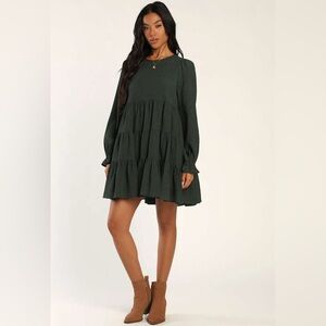 Lulu's Dark Green Dress - Holiday Dress